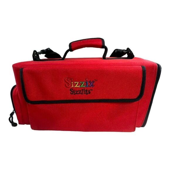 Sizzix Sizzlits Red Tote Bag Carrier Shoulder Strap Holds 4 Alphabet Sets Zipper - Picture 1 of 12